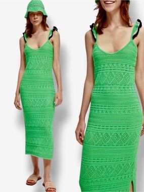 Scotch & Soda Pointelle Detail Knit Dress Green Medium